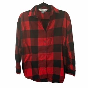 Old Navy Boyfriend Shirt Red Buffalo Plaid SMALL